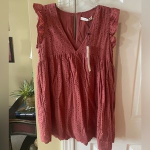 Brick colored eyelet mini dress. Size medium. NWT